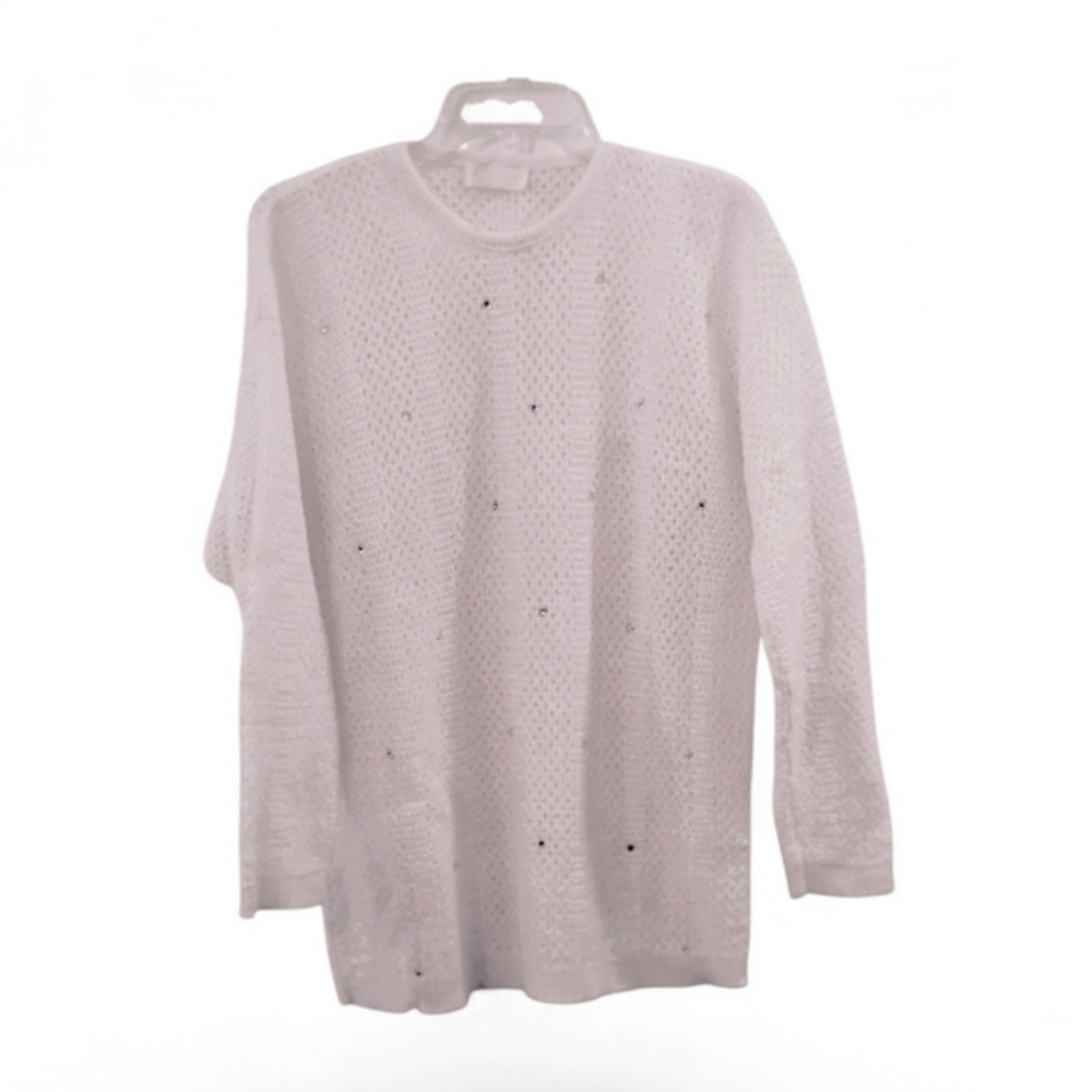 Ralph Lauren White Open Knit Sweater Beachy Boho Long Sleeve Large Great Condit - Picture 13 of 16